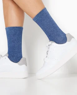 Chaussettes En Maille Chinée - Bleu Clair