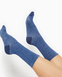Chaussettes En Maille Chinée - Bleu Clair