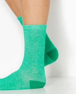 Chaussettes En Maille Chinée - Vert Clair