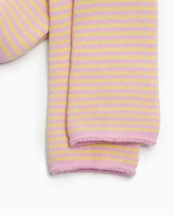 Chaussettes Rayées Maille Bouclette Intérieure - Rose Clair