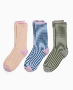 Chaussettes Rayées Maille Bouclette Intérieure - Rose Clair