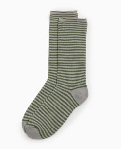 Chaussettes Rayées Maille Bouclette Intérieure - Vert Kaki
