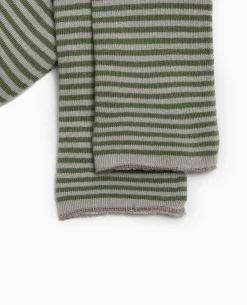 Chaussettes Rayées Maille Bouclette Intérieure - Vert Kaki