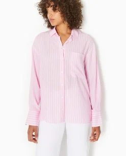 Chemise Ample Rayée - Rose Poudré
