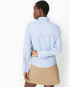 Chemise Cintrée Manches Longues Motif Rayures - Bleu