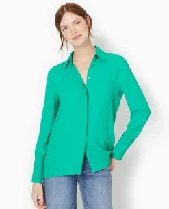 Chemise City En Tissu Fluide - Vert Foncé