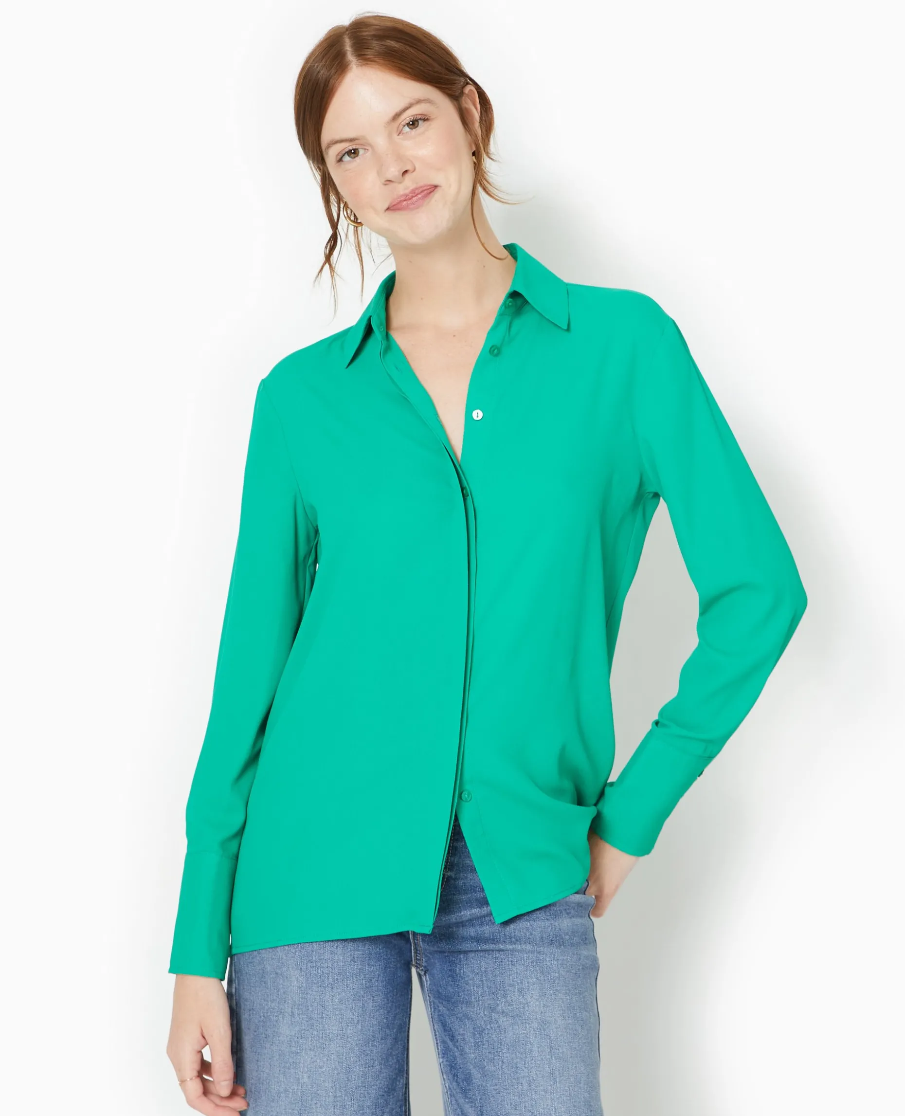Chemise City En Tissu Fluide - Vert Foncé