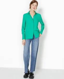 Chemise City En Tissu Fluide - Vert Foncé