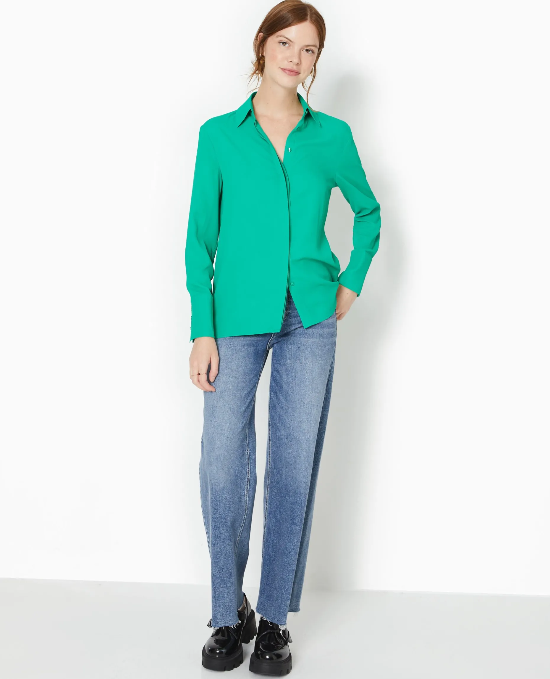 Chemise City En Tissu Fluide - Vert Foncé