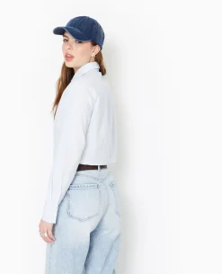 Chemise Courte Rayée Manches Longues - Bleu
