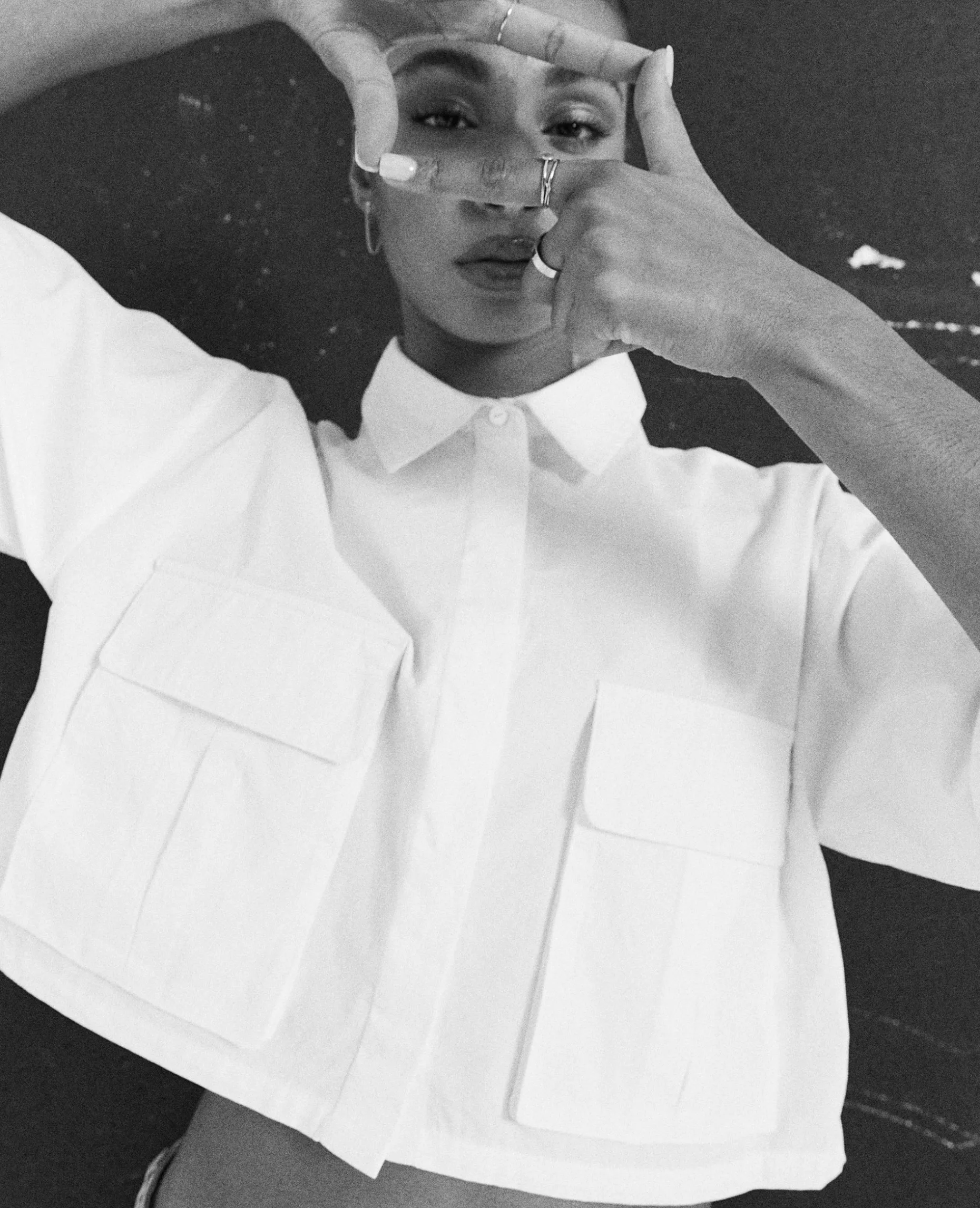 Chemise Cropped Avec Poches Plaquées - Blanc