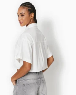 Chemise Cropped Avec Poches Plaquées - Blanc