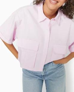 Chemise Cropped Avec Poches Plaquées - Rose Poudré