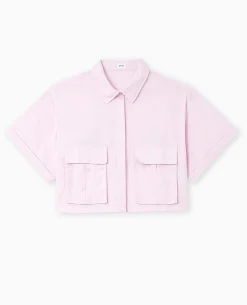 Chemise Cropped Avec Poches Plaquées - Rose Poudré