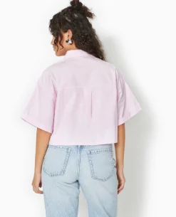 Chemise Cropped Avec Poches Plaquées - Rose Poudré