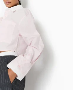 Chemise Cropped Bicolore - Rose Clair