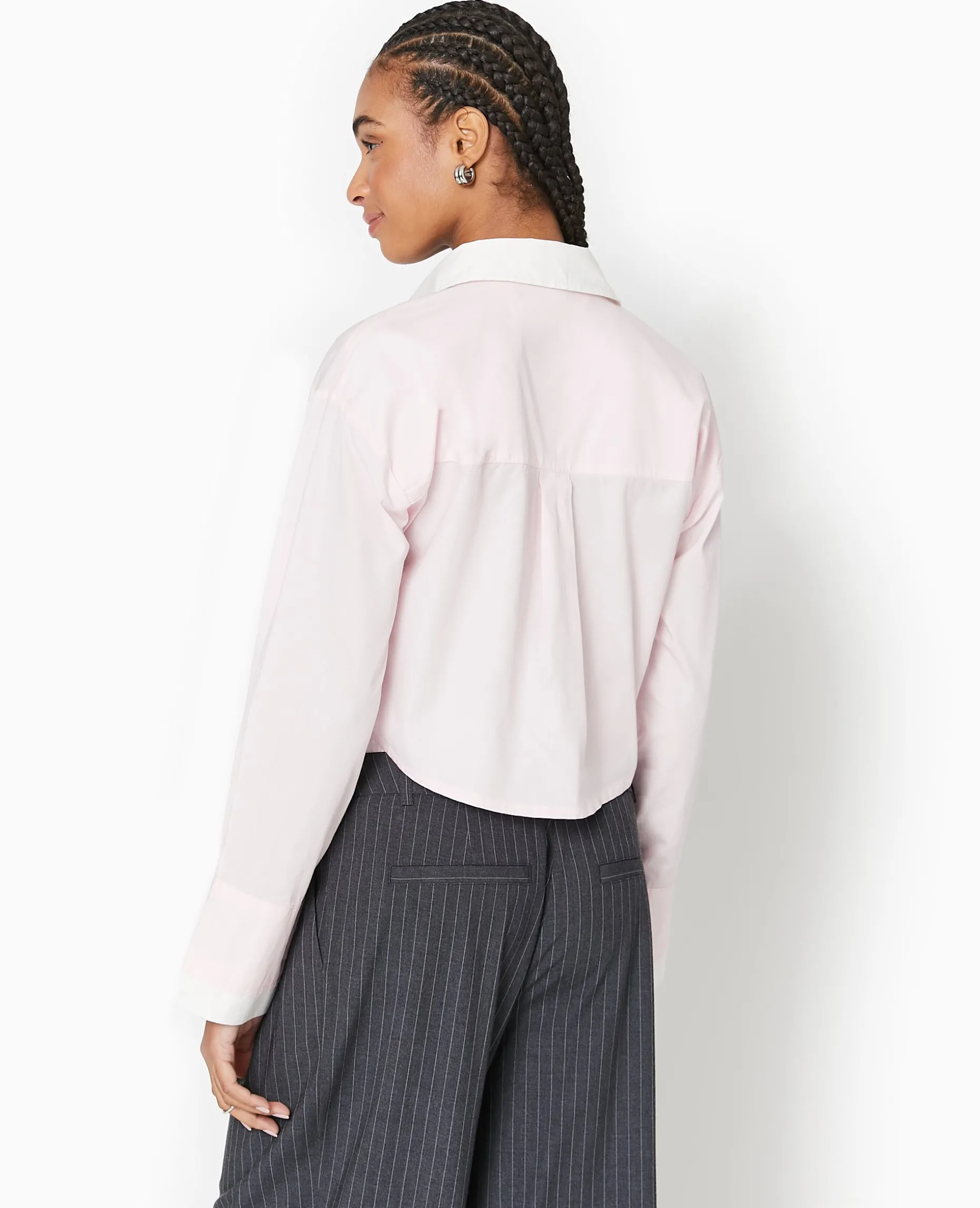 Chemise Cropped Bicolore - Rose Clair
