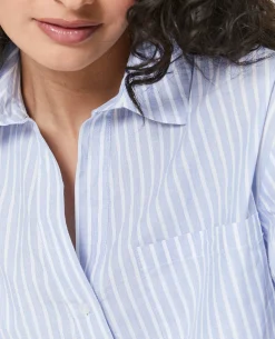 Chemise Cropped Rayée Façon Pyjama D'homme - Bleu