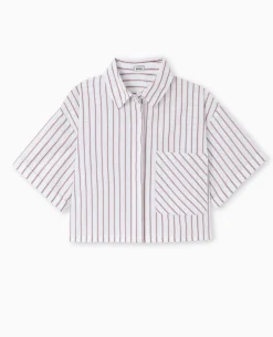 Chemise Cropped Rayée Façon Pyjama D'homme - Blanc