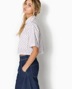 Chemise Cropped Rayée Façon Pyjama D'homme - Blanc