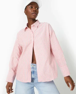 Chemise Manches Longues Motif Rayures - Rouge