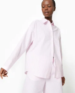 Chemise Manches Longues Motif Rayures - Rose