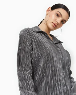 Chemise Oversize En Tissu Plissé Et Satiné - Gris