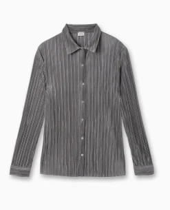 Chemise Oversize En Tissu Plissé Et Satiné - Gris