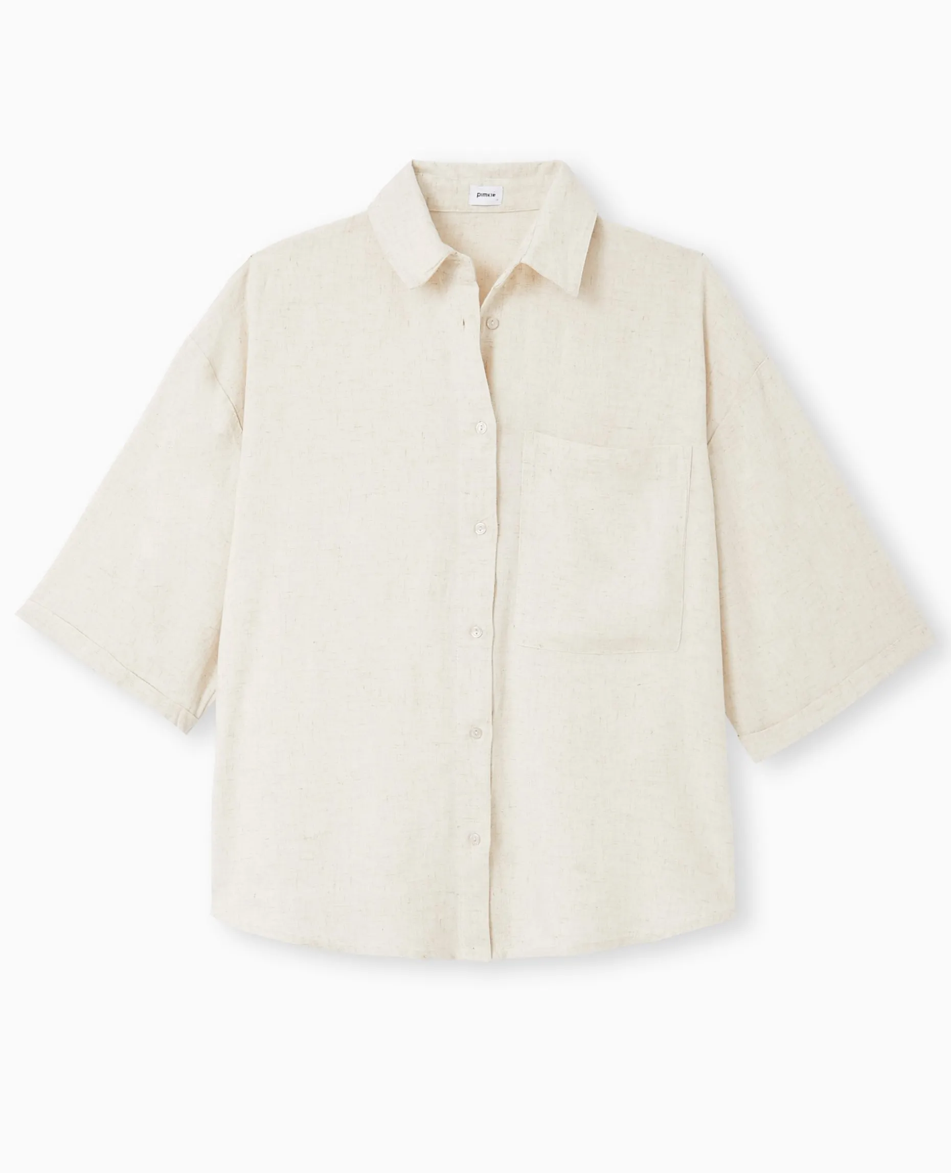 Chemise Oversize Manches Courte Avec Lin - Beige