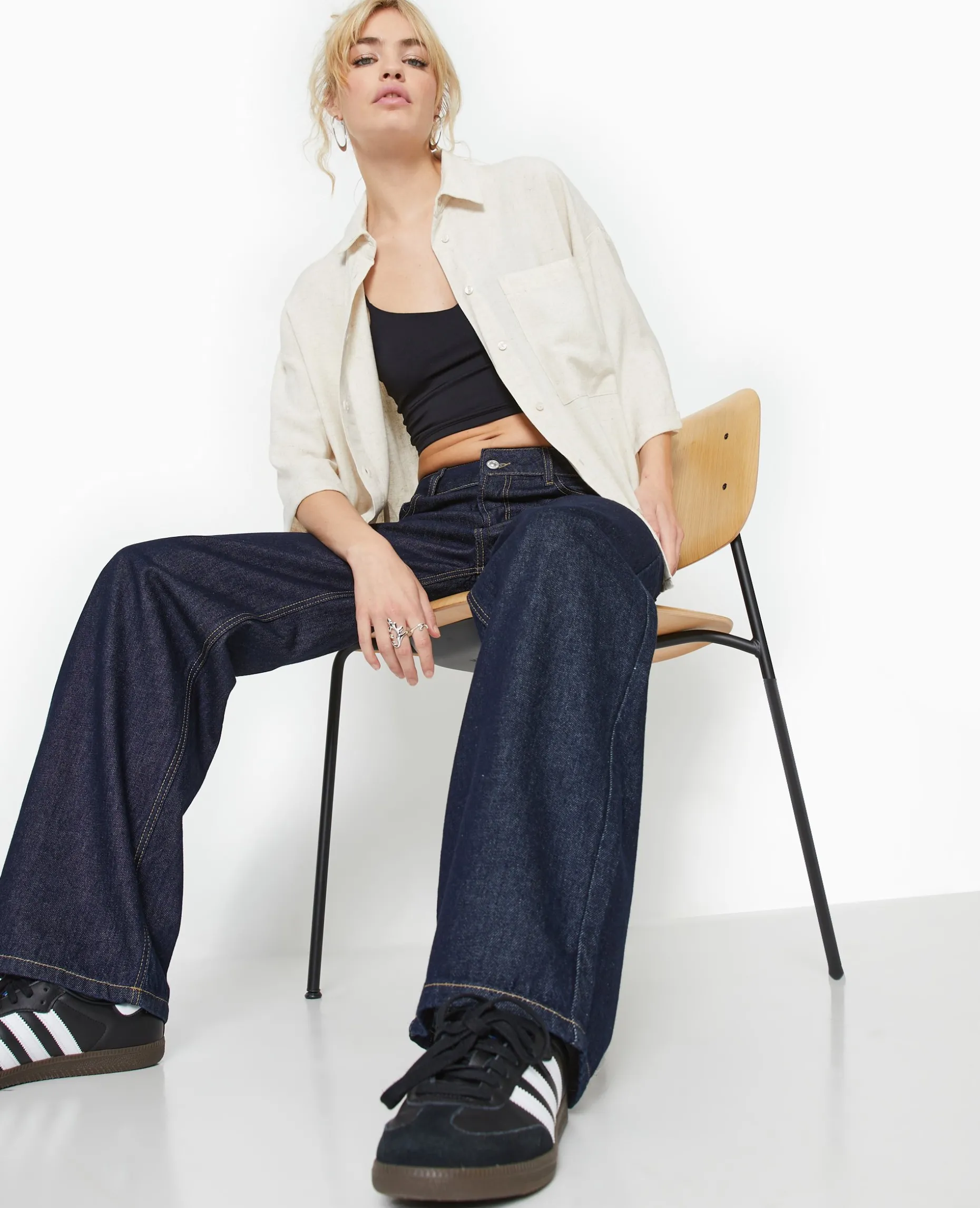 Chemise Oversize Manches Courte Avec Lin - Beige