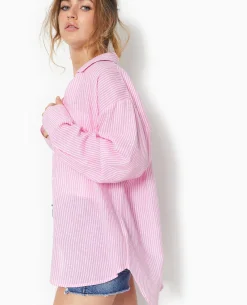 Chemise Oversize Rayée - Rose Fuchsia
