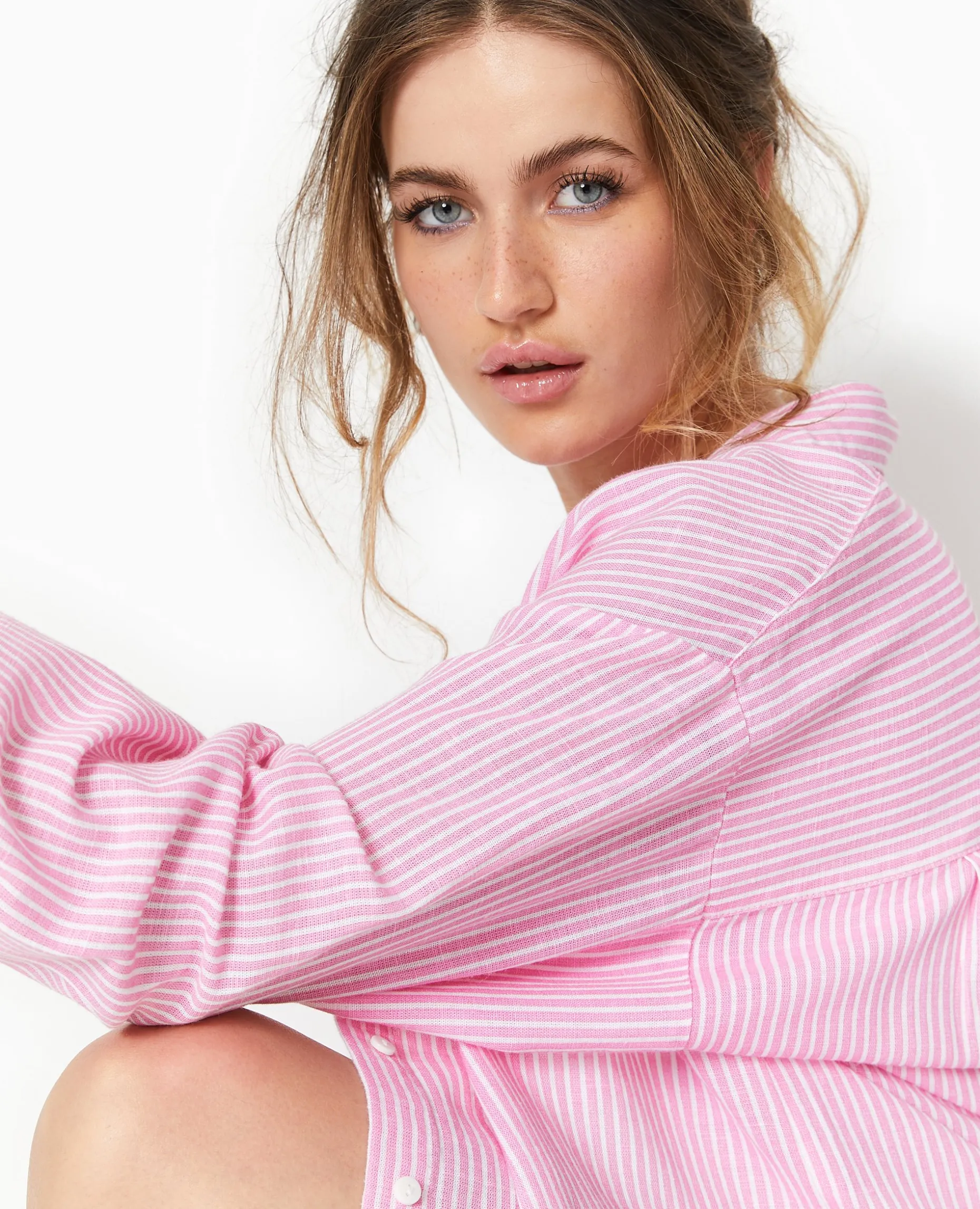 Chemise Oversize Rayée - Rose Fuchsia