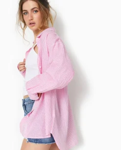 Chemise Oversize Rayée - Rose Fuchsia