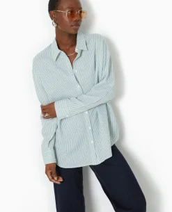 Chemise Oversize Rayée - Vert Kaki