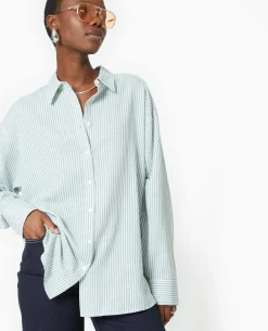 Chemise Oversize Rayée - Vert Kaki
