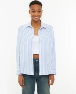 Chemise Oversize Rayée Col Ouvert - Bleu