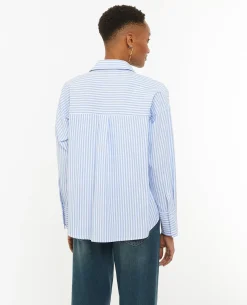 Chemise Oversize Rayée Col Ouvert - Bleu