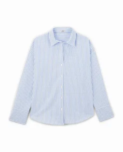 Chemise Oversize Rayée Col Ouvert - Bleu
