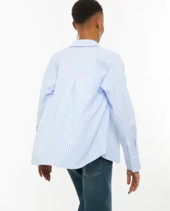 Chemise Oversize Rayée Col Ouvert - Bleu