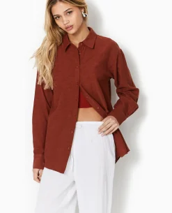 Chemise Oversize Unie - Marron