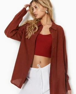 Chemise Oversize Unie - Marron