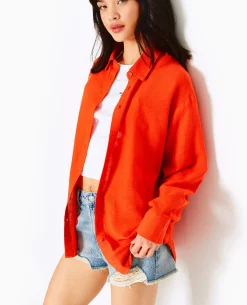 Chemise Oversize Unie - Rouge