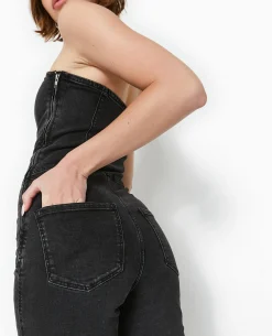 Combipantalon Bustier En Jean Stretch - Noir
