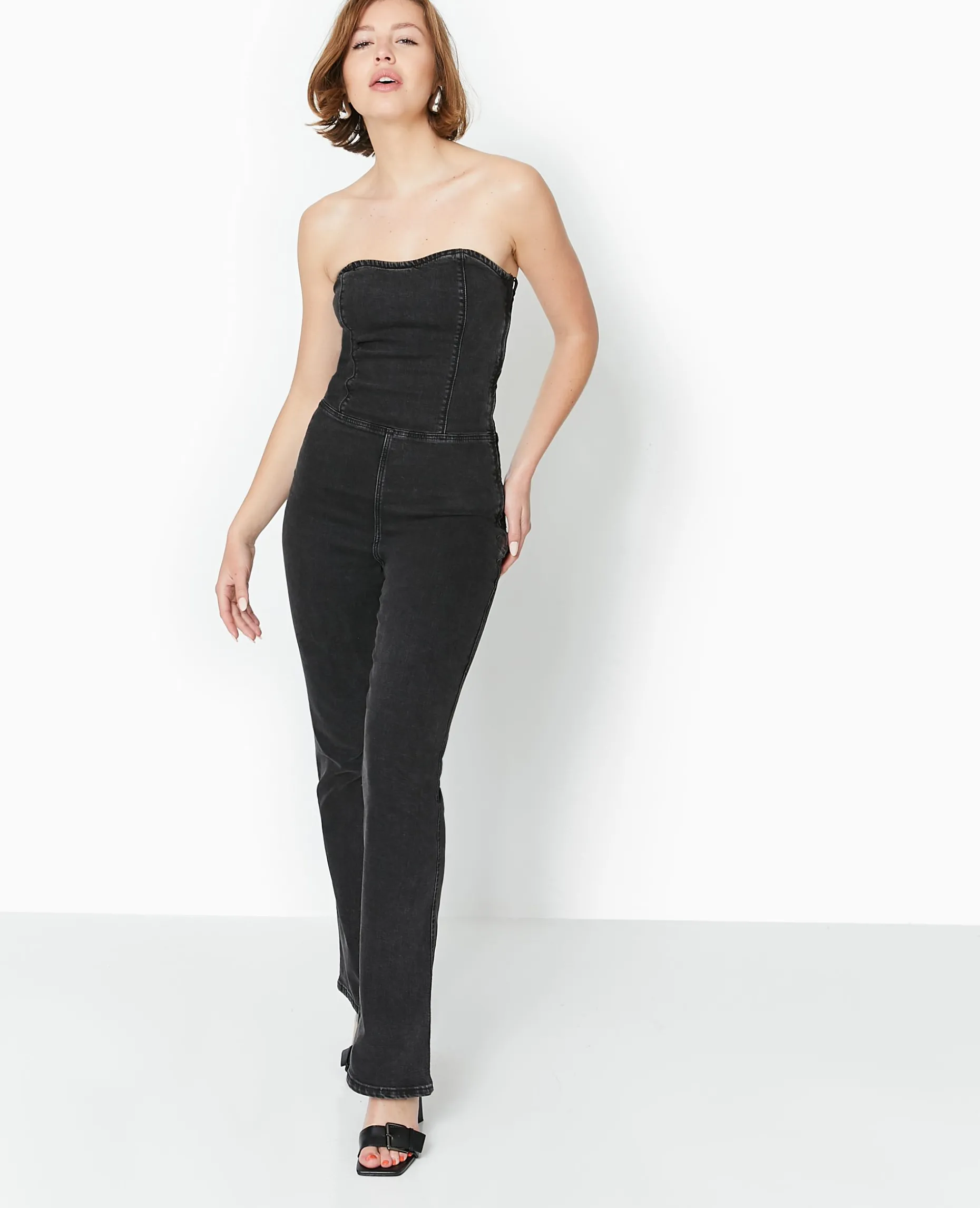 Combipantalon Bustier En Jean Stretch - Noir