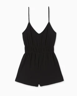 Combishort à Bretelles En Tissu Texturé - Noir