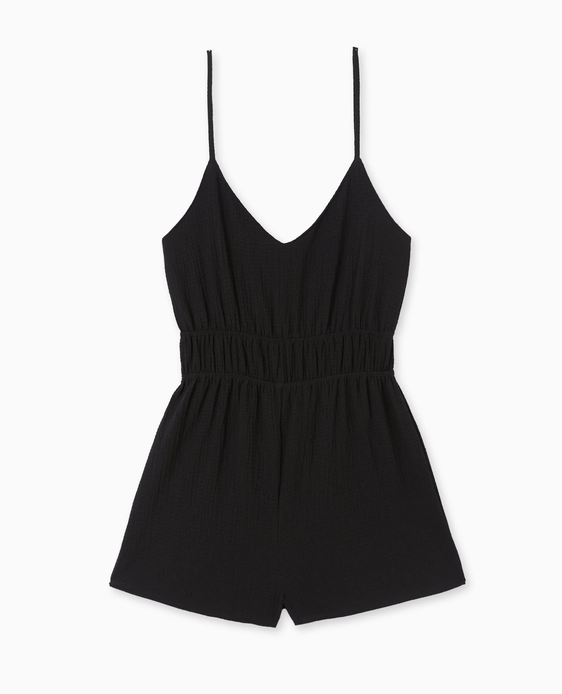 Combishort à Bretelles En Tissu Texturé - Noir