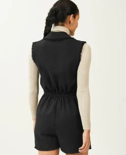 Combishort Sans Manches En Tweed - Noir