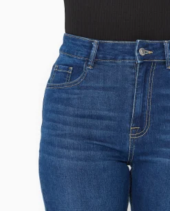 Corsaire Skinny En Jean Stretch Taille Haute - Bleu