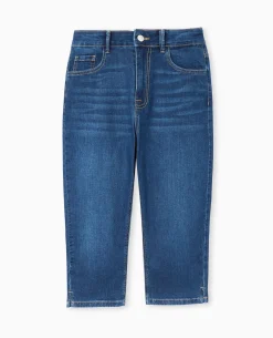 Corsaire Skinny En Jean Stretch Taille Haute - Bleu