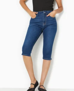 Corsaire Skinny En Jean Stretch Taille Haute - Bleu